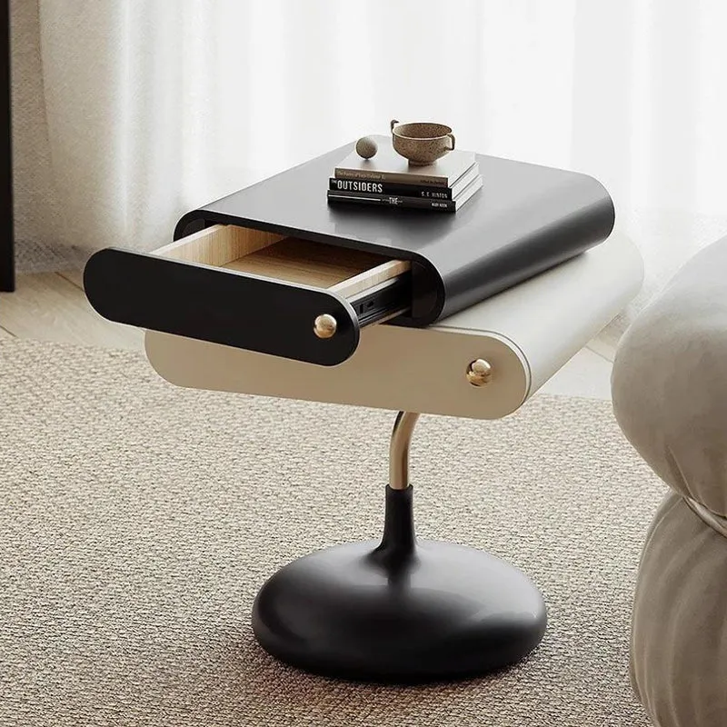 Contemporary Creative Square Plywood Stainless Steel Side Table 2-Drawer For Living Room