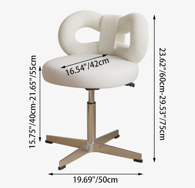 Modern Minimalist Round PU Leather Sherpa Fabric Stainless Steel Swivel Height-adjustable Vanity Stool Backrest Armless For Bedroom