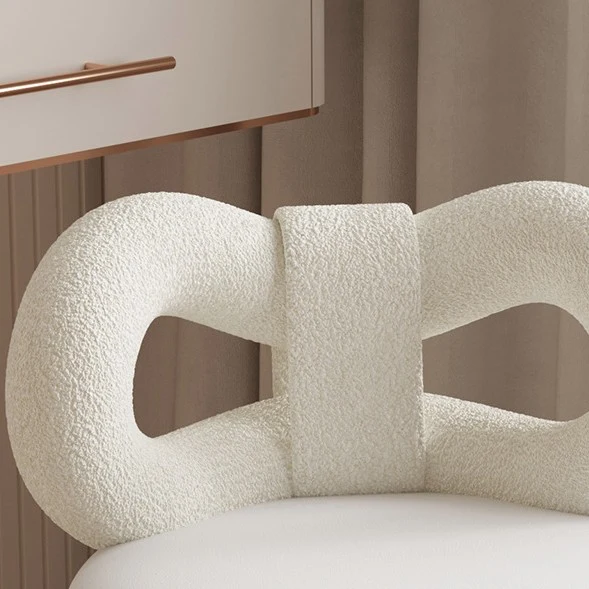 Modern Minimalist Round PU Leather Sherpa Fabric Stainless Steel Swivel Height-adjustable Vanity Stool Backrest Armless For Bedroom