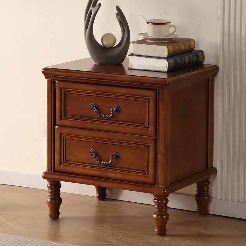 Modern Minimalist Rectangular Rubberwood Plywood Nightstand 2-Drawer For Bedroom