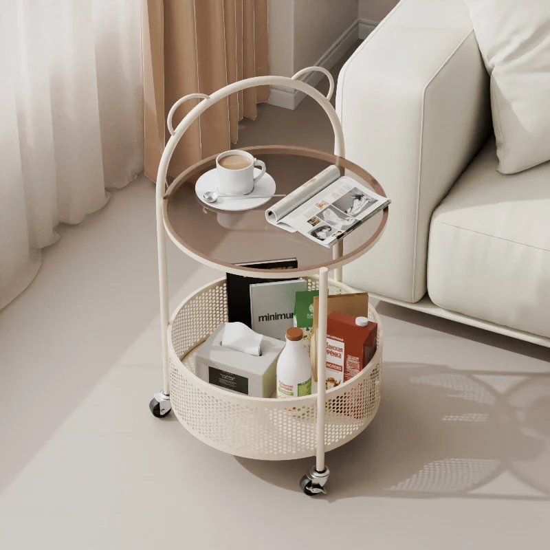 Modern Minimalist Cylindrical Carbon Steel Glass Side Table 1-Tier For Living Room
