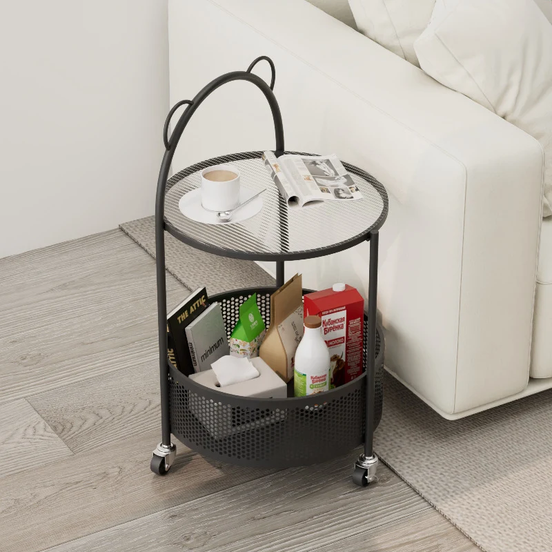 Modern Minimalist Cylindrical Carbon Steel Glass Side Table 1-Tier For Living Room