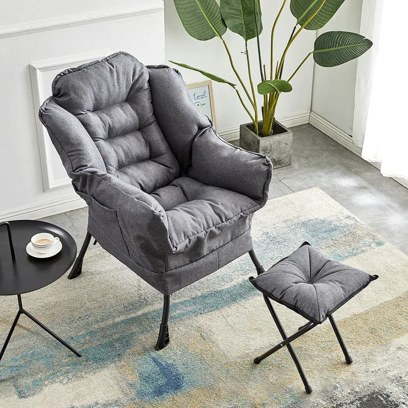 Modern Minimalist Square Steel Cotton Linen Suede Removable Accent Chair Backrest Footrest for Bedroom