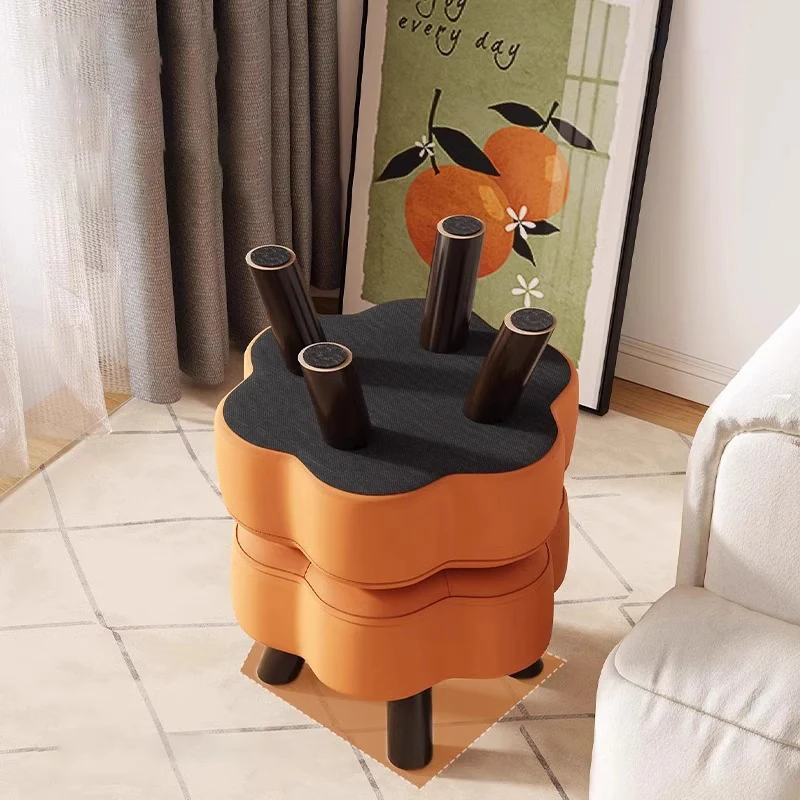 Modern Minimalist Floral-Shaped Cat-Scratch-Resistant Leather Solid Wood Chair Backless Armless For Living Room