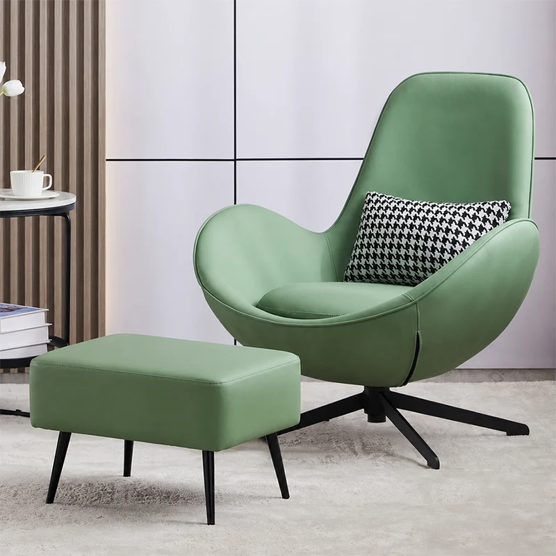 Contemporary Nordic Microfiber Leather Carbon Steel Round Swivel Accent Chair Backrest Armrest for Living Room