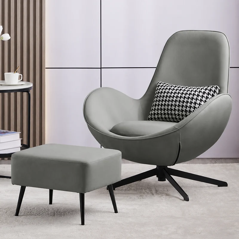 Contemporary Nordic Microfiber Leather Carbon Steel Round Swivel Accent Chair Backrest Armrest for Living Room