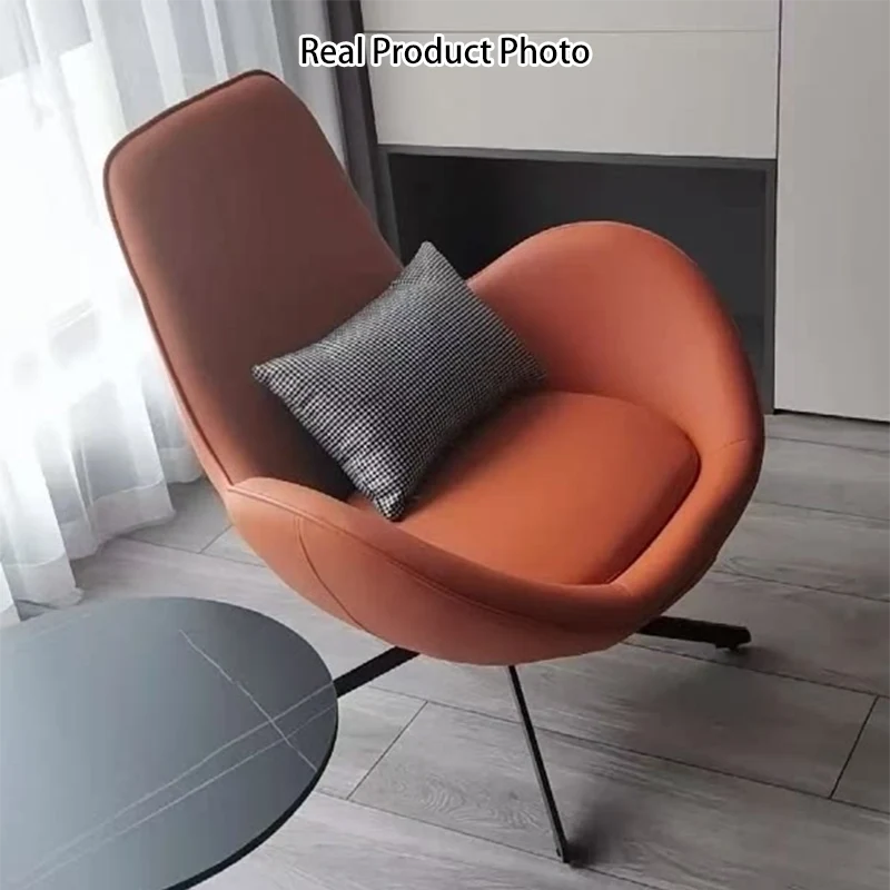 Contemporary Nordic Microfiber Leather Carbon Steel Round Swivel Accent Chair Backrest Armrest for Living Room