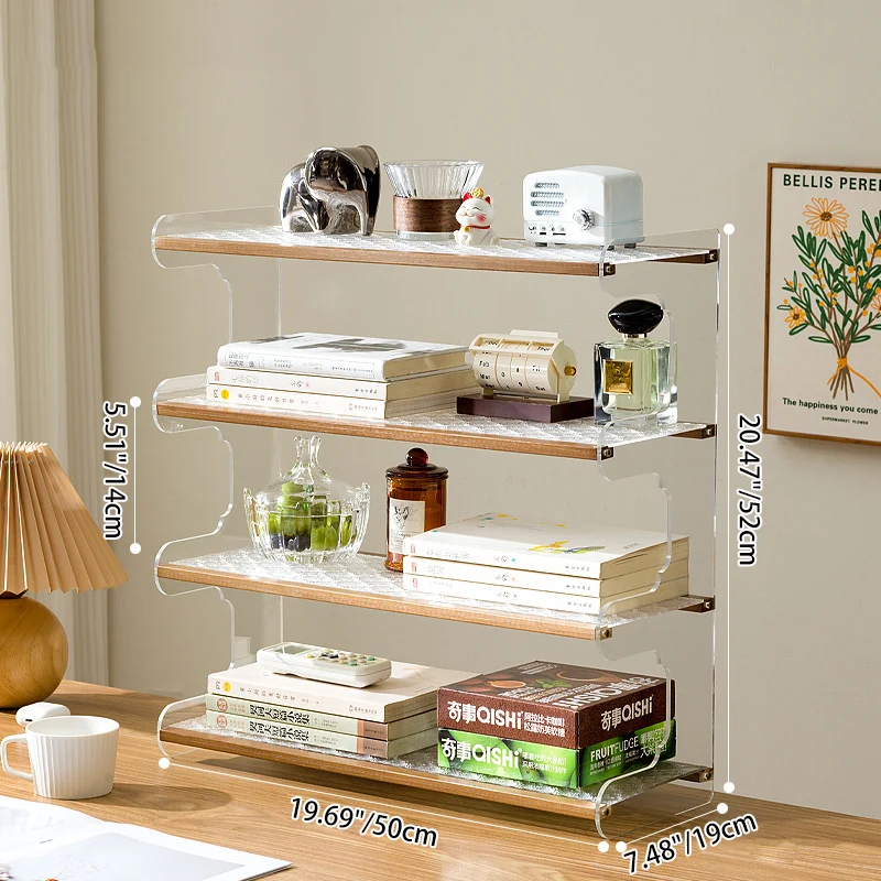 Modern Minimalist Rectangular Bamboo Acrylic Acrylonitrile Butadiene Styrene Bookshelves 2/3/4-Tier For Home Office
