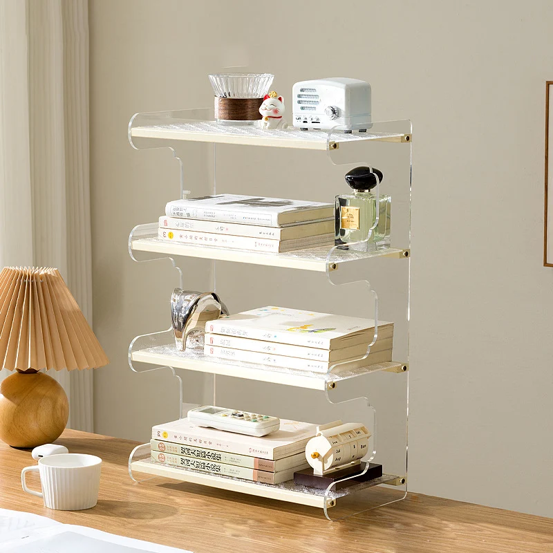 Modern Minimalist Rectangular Bamboo Acrylic Acrylonitrile Butadiene Styrene Bookshelves 2/3/4-Tier For Home Office