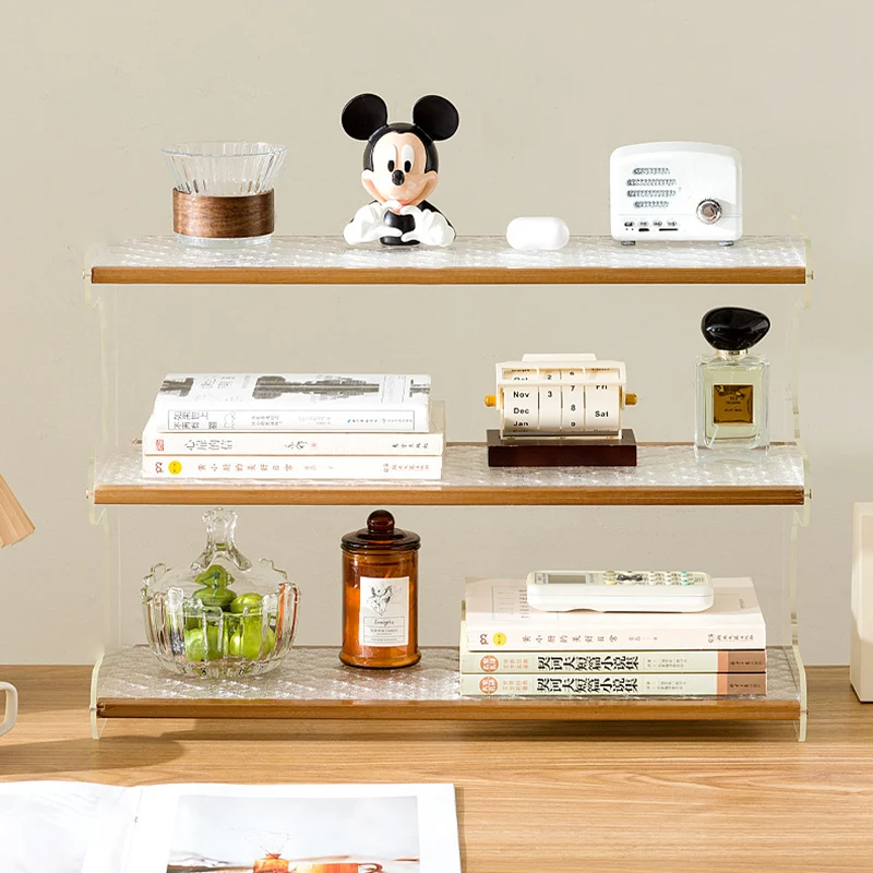 Modern Minimalist Rectangular Bamboo Acrylic Acrylonitrile Butadiene Styrene Bookshelves 2/3/4-Tier For Home Office