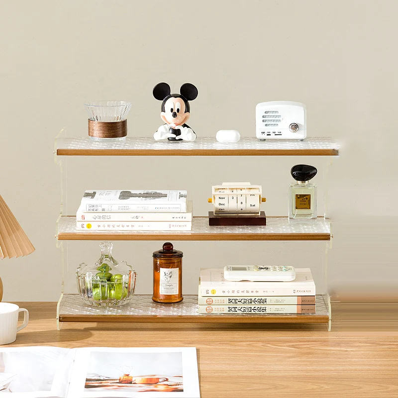 Modern Minimalist Rectangular Bamboo Acrylic Acrylonitrile Butadiene Styrene Bookshelves 2/3/4-Tier For Home Office