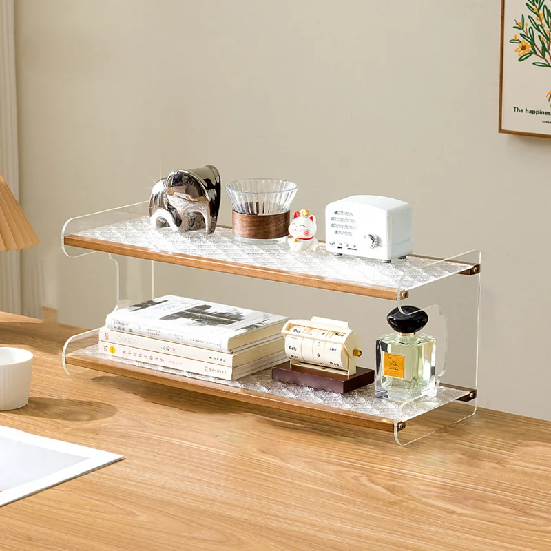 Modern Minimalist Rectangular Bamboo Acrylic Acrylonitrile Butadiene Styrene Bookshelves 2/3/4-Tier For Home Office
