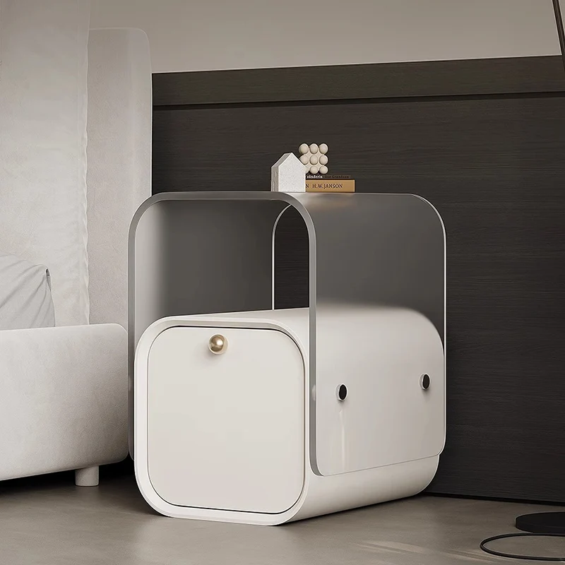 Modern Minimalist Square Acrylic Pine Wood Plywood Nightstand 1-Drawer For Bedroom