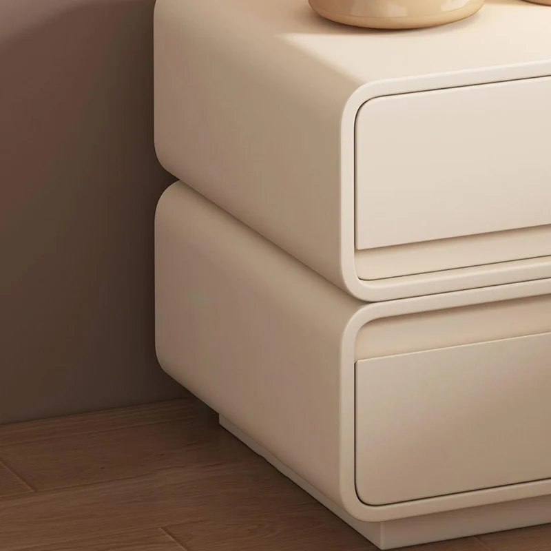 Modern Minimalist Square Finger-Jointed Pine Wood MDF Microfiber Leather Nightstand 2-Drawer For Bedroom