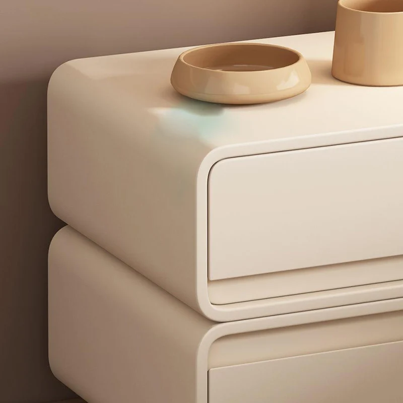 Modern Minimalist Square Finger-Jointed Pine Wood MDF Microfiber Leather Nightstand 2-Drawer For Bedroom