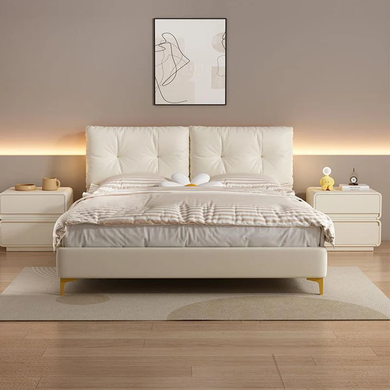 Modern Minimalist Square Finger-Jointed Pine Wood MDF Microfiber Leather Nightstand 2-Drawer For Bedroom