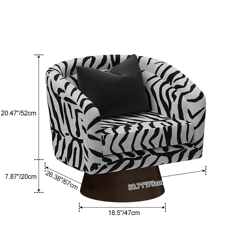 Modern Minimalist Square Faux Velvet Pine Wood 360° Rotation Backrest Armrest Accent Chair For Living Room