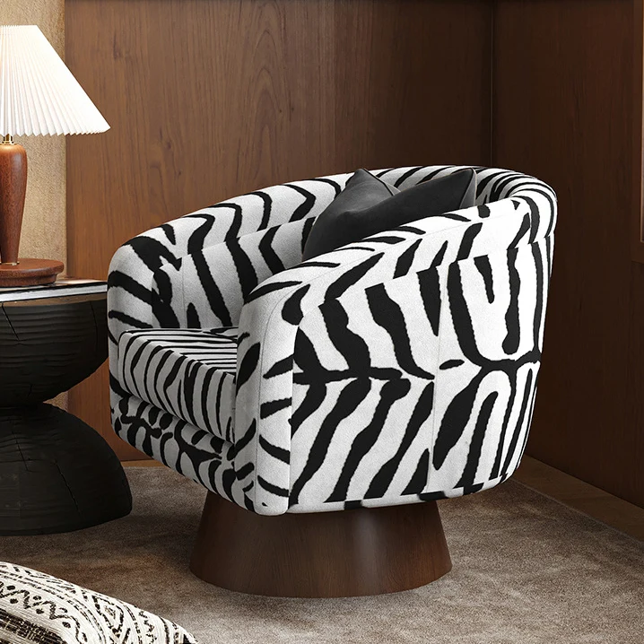 Modern Minimalist Square Faux Velvet Pine Wood 360° Rotation Backrest Armrest Accent Chair For Living Room