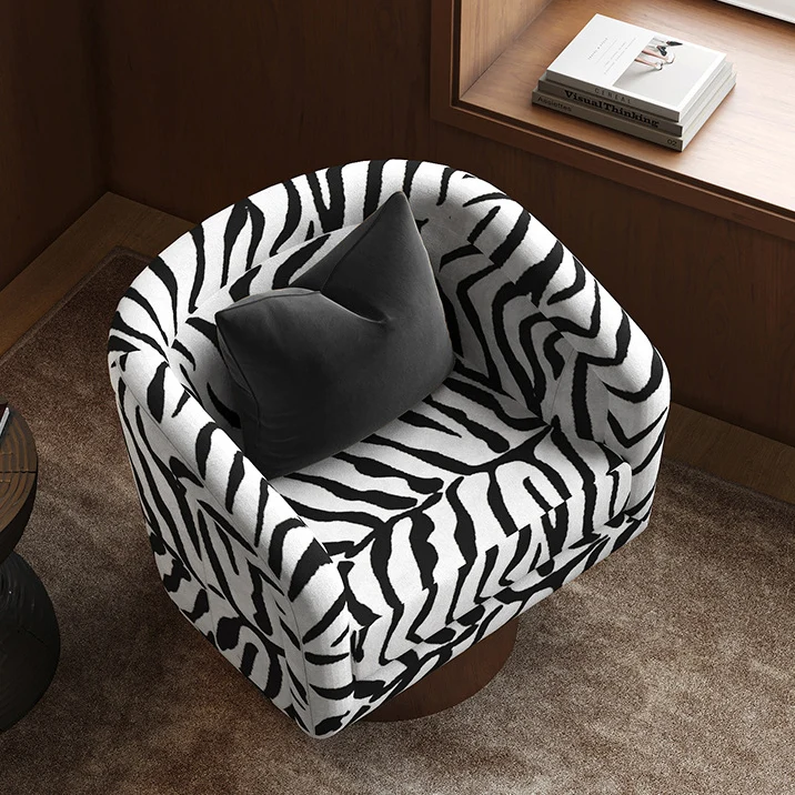 Modern Minimalist Square Faux Velvet Pine Wood 360° Rotation Backrest Armrest Accent Chair For Living Room
