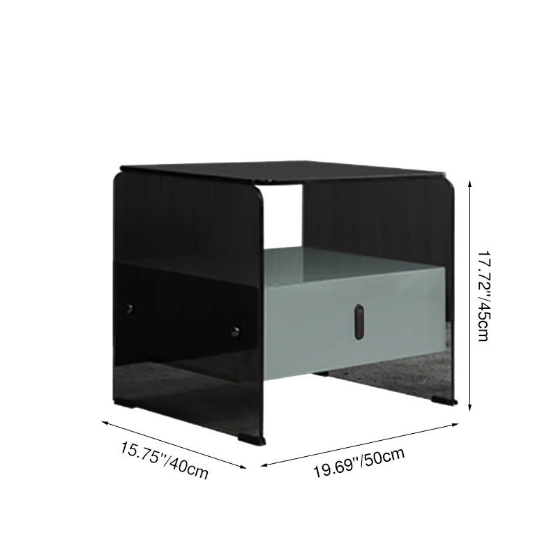 Clear Texture Nightstand - Transparent Tempered Glass Bedside Table 1-Drawer For Bedroom & Living Room