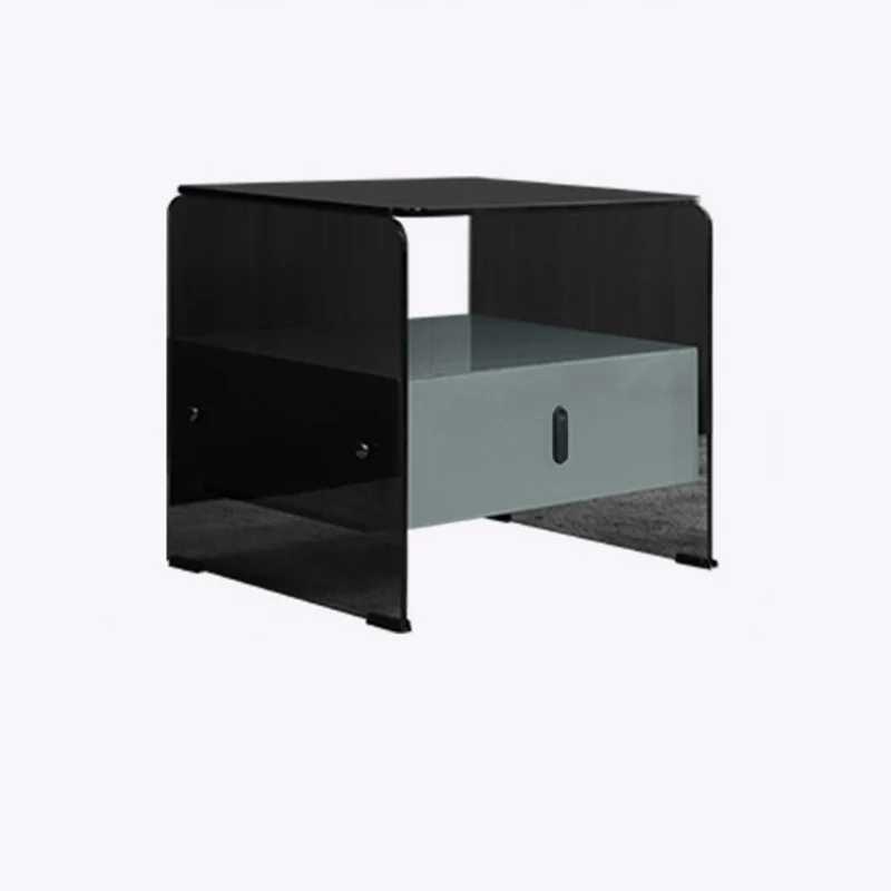 Clear Texture Nightstand - Transparent Tempered Glass Bedside Table 1-Drawer For Bedroom & Living Room