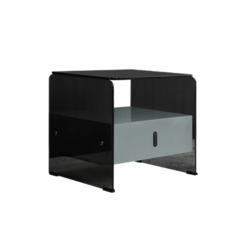 Clear Texture Nightstand - Transparent Tempered Glass Bedside Table 1-Drawer For Bedroom & Living Room