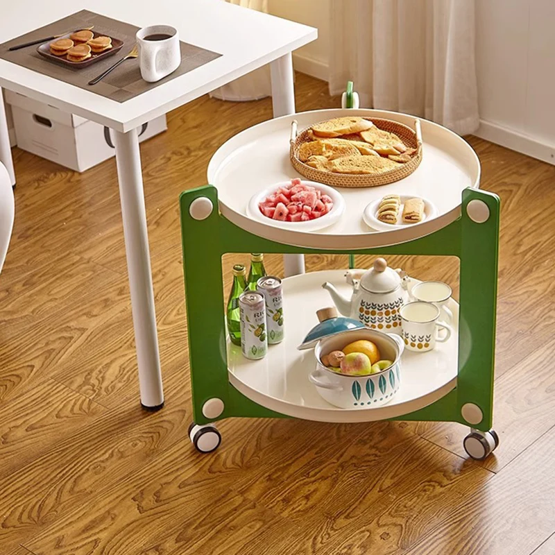 Modern Minimalist Round Acrylonitrile Butadiene Styrene End Table 2-Tier Movable For Living Room