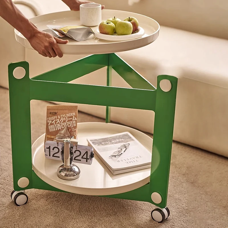 Modern Minimalist Round Acrylonitrile Butadiene Styrene End Table 2-Tier Movable For Living Room