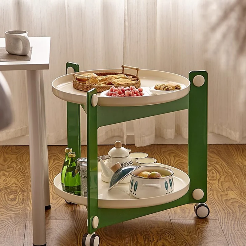 Modern Minimalist Round Acrylonitrile Butadiene Styrene End Table 2-Tier Movable For Living Room