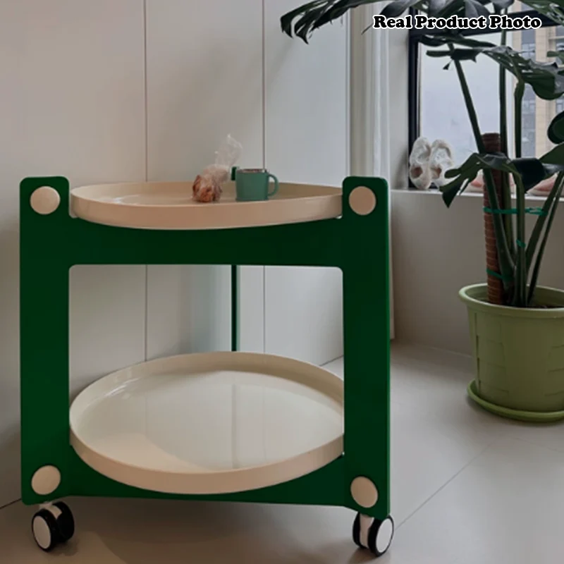 Modern Minimalist Round Acrylonitrile Butadiene Styrene End Table 2-Tier Movable For Living Room