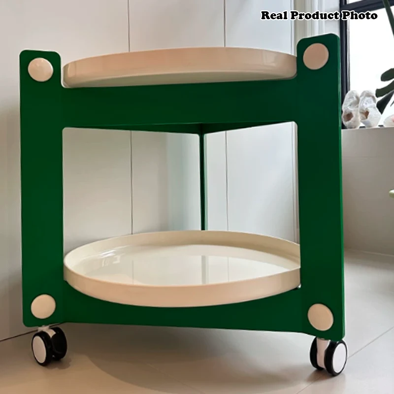 Modern Minimalist Round Acrylonitrile Butadiene Styrene End Table 2-Tier Movable For Living Room