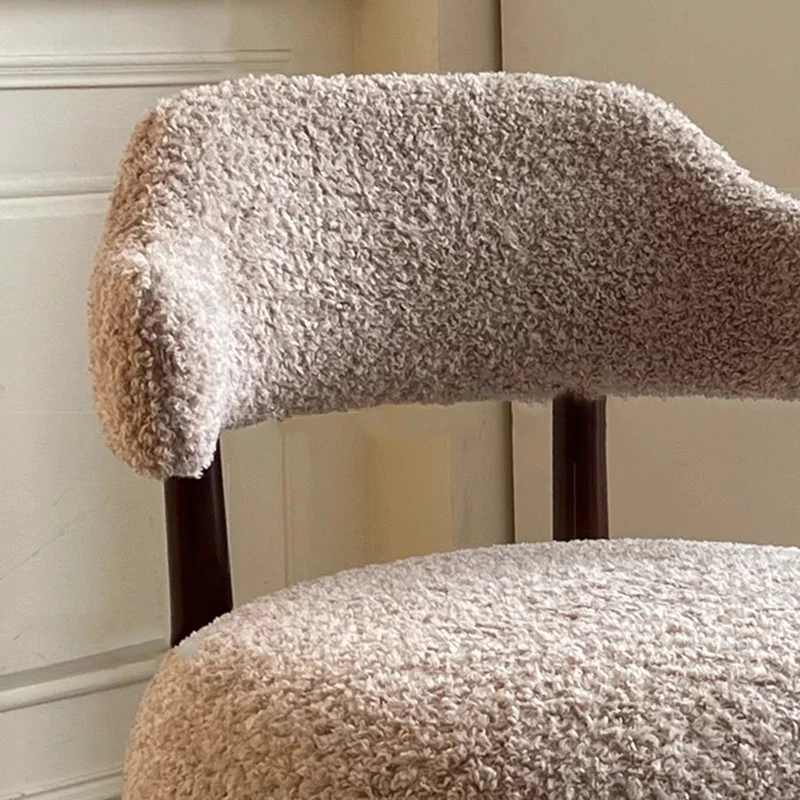 Contemporary Scandinavian Sherpa Fabric Ash Wood Sponge Curved Accent Chair Backrest Armless For Living Room