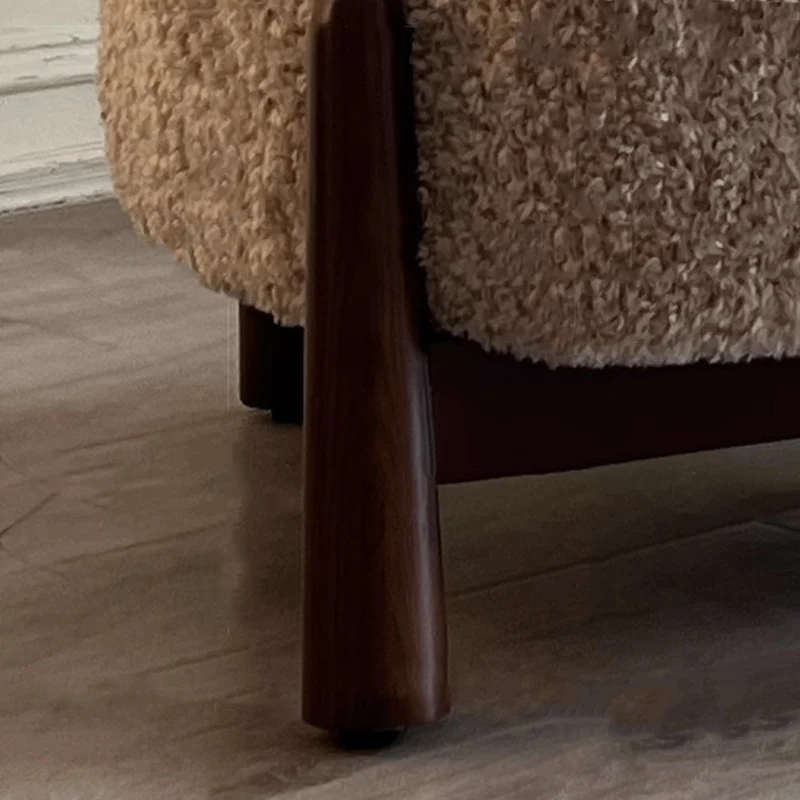 Contemporary Scandinavian Sherpa Fabric Ash Wood Sponge Curved Accent Chair Backrest Armless For Living Room