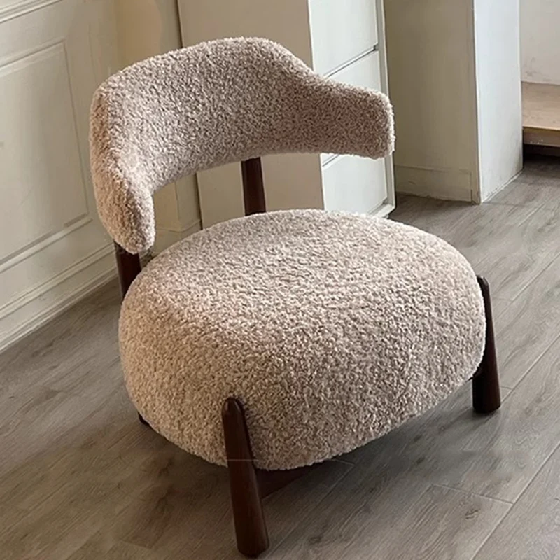Contemporary Scandinavian Sherpa Fabric Ash Wood Sponge Curved Accent Chair Backrest Armless For Living Room