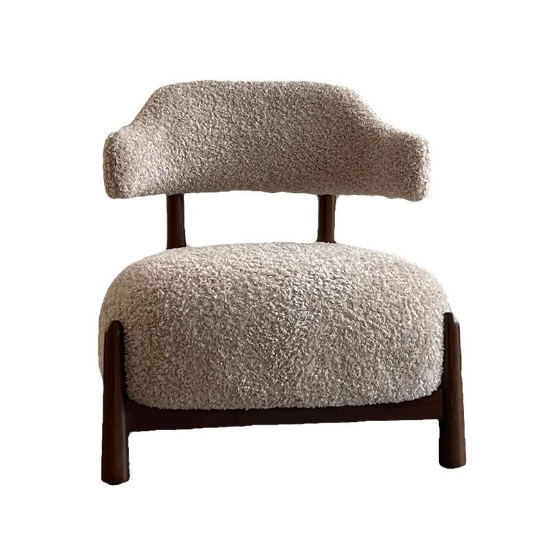 Contemporary Scandinavian Sherpa Fabric Ash Wood Sponge Curved Accent Chair Backrest Armless For Living Room