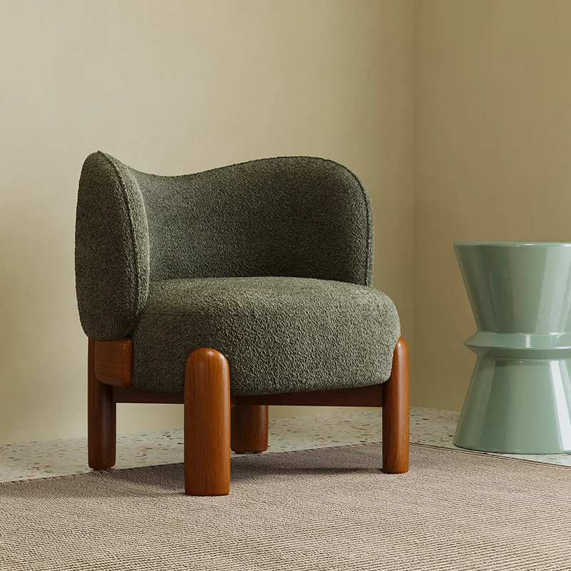 Modern Minimalist Curved Velvet Upholstered Solid Wood Accent Chair Backrest Armrest For Living Room