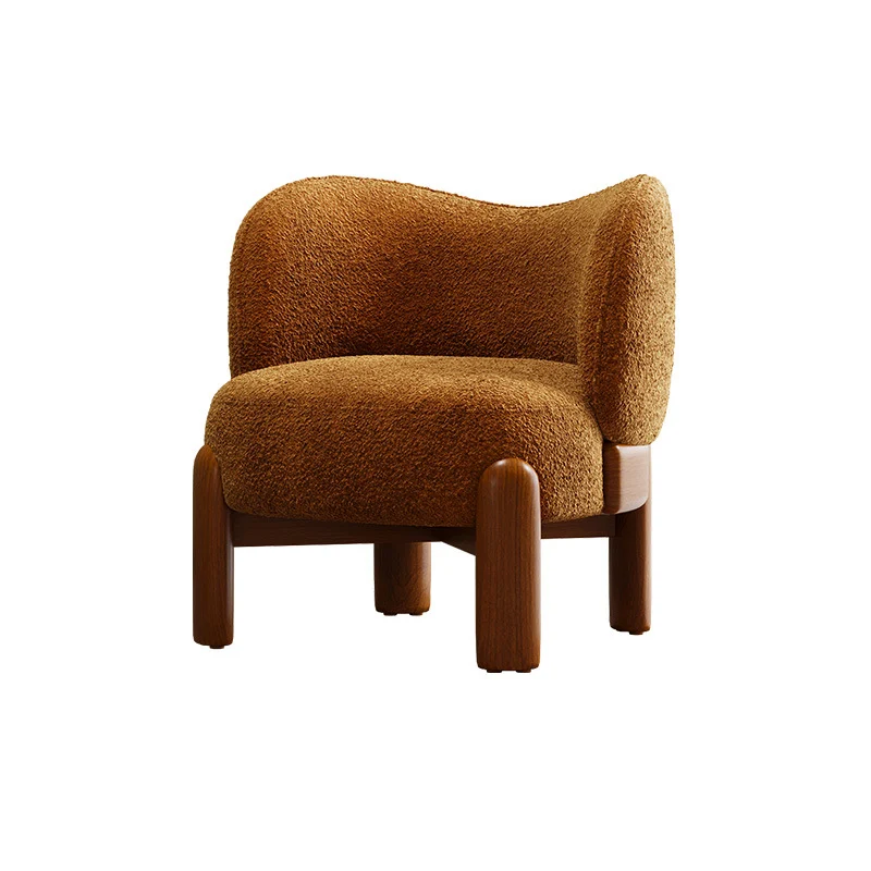 Modern Minimalist Curved Velvet Upholstered Solid Wood Accent Chair Backrest Armrest For Living Room