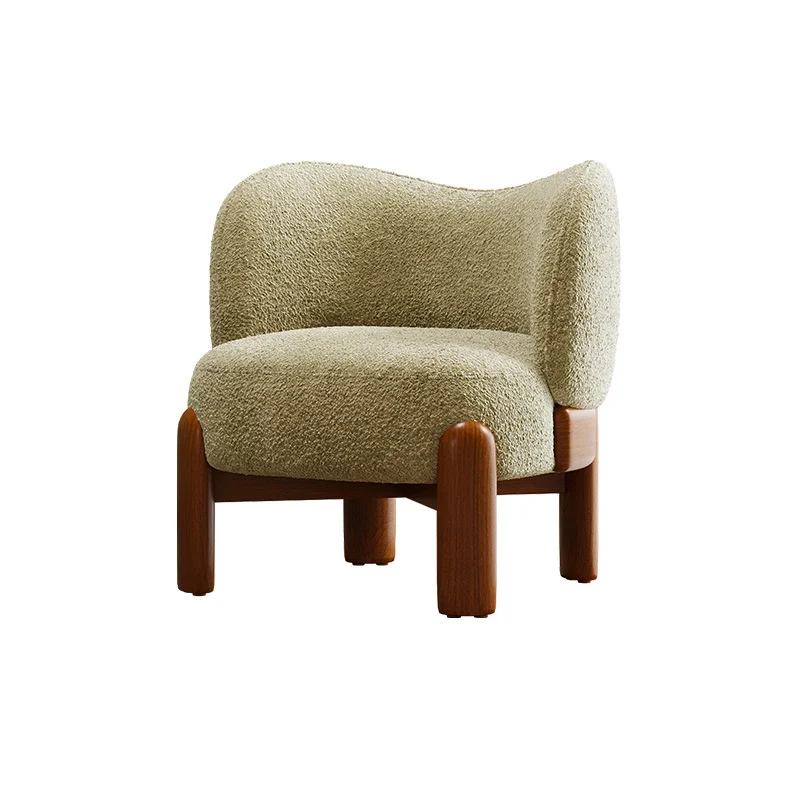 Modern Minimalist Curved Velvet Upholstered Solid Wood Accent Chair Backrest Armrest For Living Room