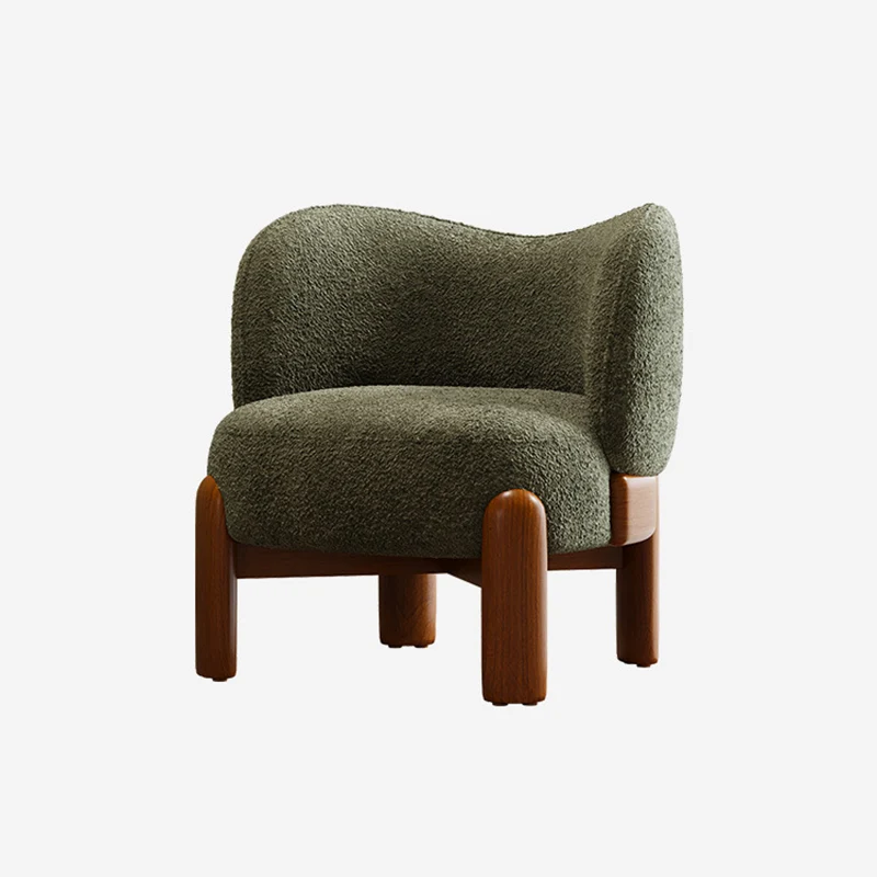 Modern Minimalist Curved Velvet Upholstered Solid Wood Accent Chair Backrest Armrest For Living Room