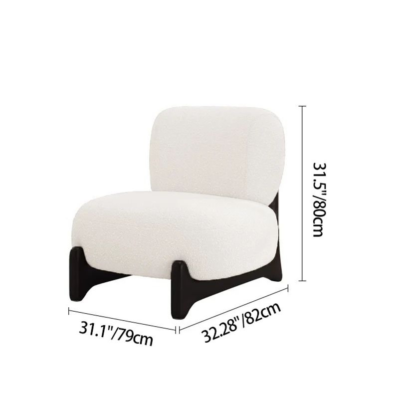Contemporary Nordic Square Rectangular Solid Wood Sherpa Fleece Velvet Removable Accent Chair Backrest Armless For Living Room
