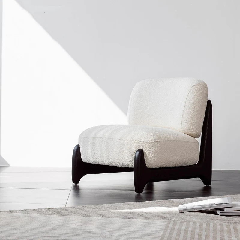 Contemporary Nordic Square Rectangular Solid Wood Sherpa Fleece Velvet Removable Accent Chair Backrest Armless For Living Room