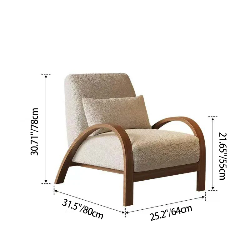 Contemporary Nordic Square Rectangular Iron PU Leather Sherpa Fleece Accent Chair Backrest Armrest For Living Room