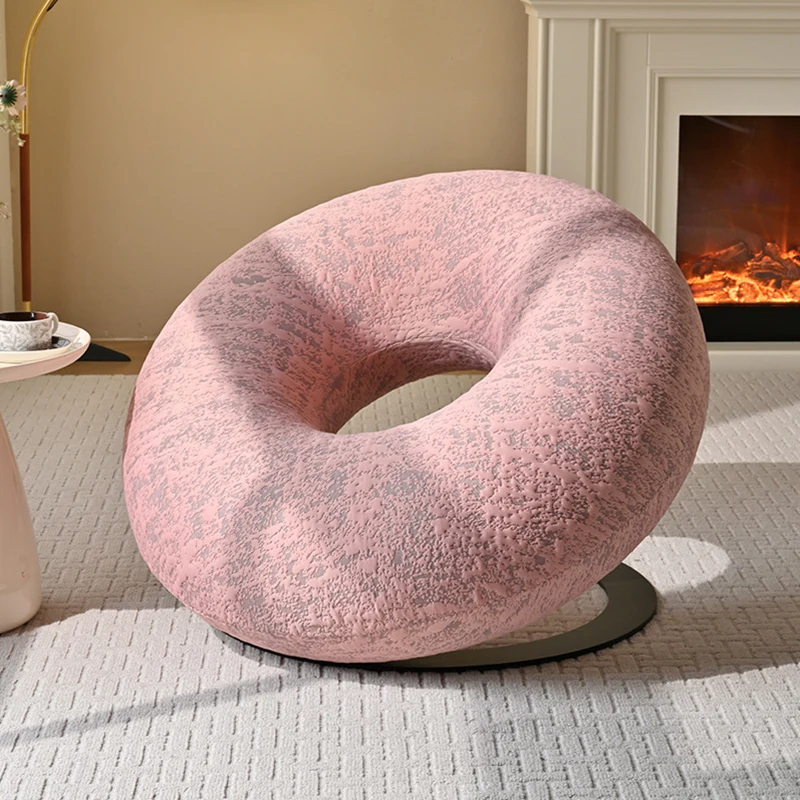 Contemporary Creative Donut-Shaped Knitted Fabric Backrest Accent Chair For Living Room