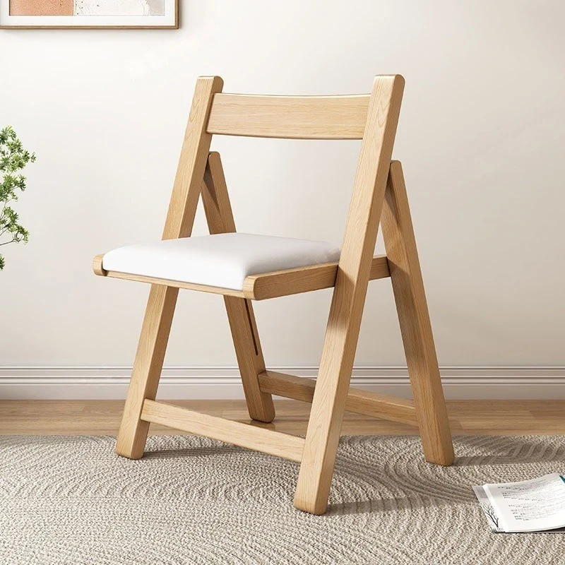 Contemporary Scandinavian Square Rubberwood Solid Wood PU Leather Foldable Backrest Chair For Living Room