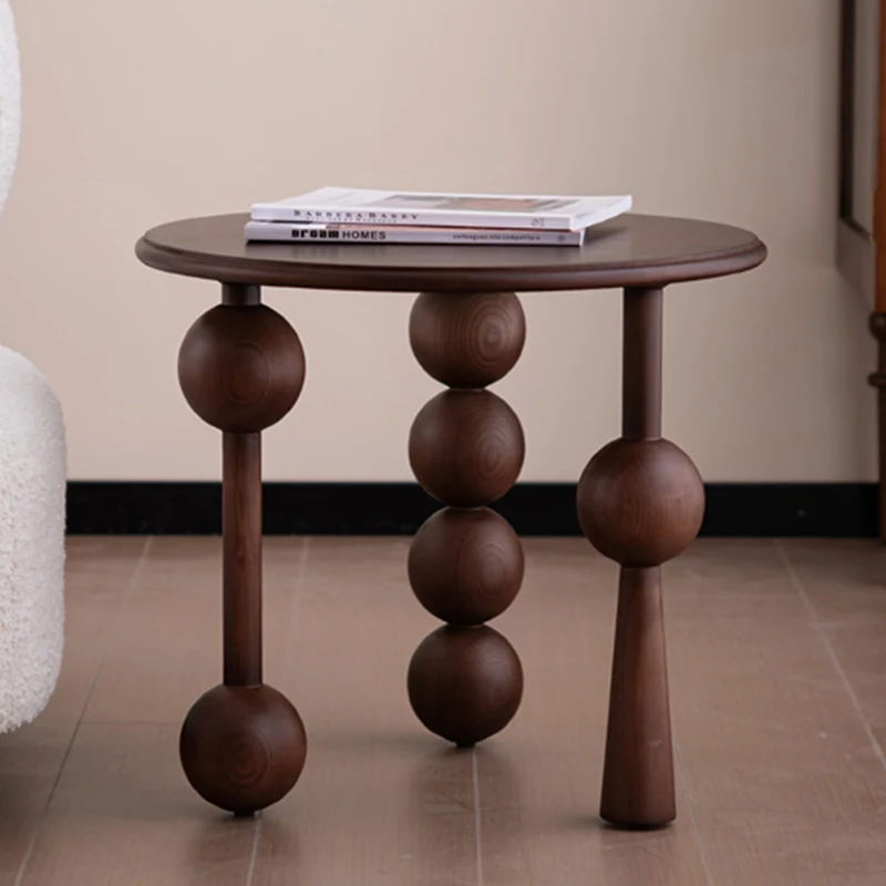 Traditional Vintage Round Multi-Layer Solid Wood Plywood White Ash Wood Solid Wood Side Table For Living Room