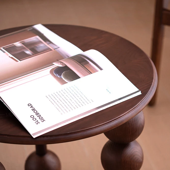Traditional Vintage Round Multi-Layer Solid Wood Plywood White Ash Wood Solid Wood Side Table For Living Room