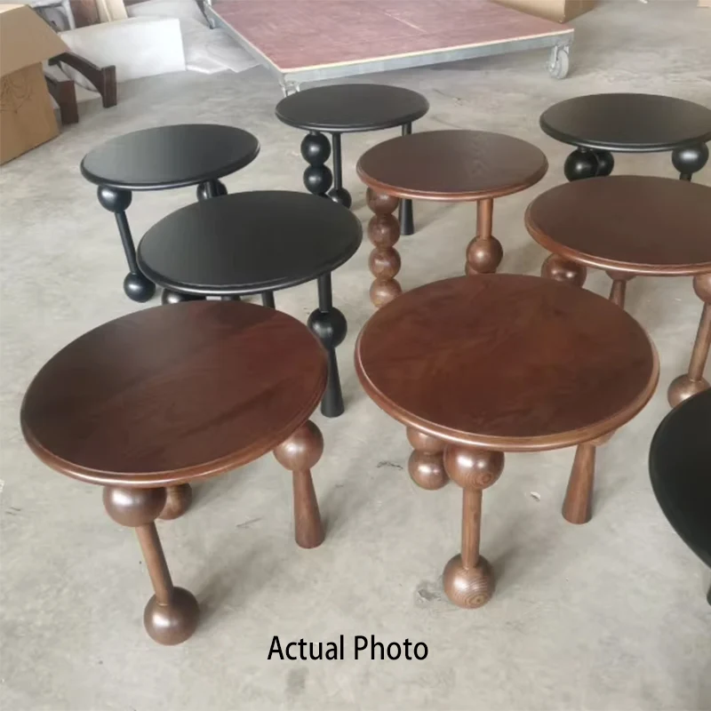 Traditional Vintage Round Multi-Layer Solid Wood Plywood White Ash Wood Solid Wood Side Table For Living Room
