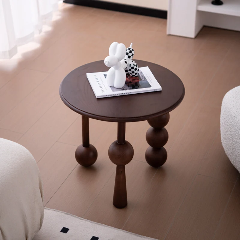 Traditional Vintage Round Multi-Layer Solid Wood Plywood White Ash Wood Solid Wood Side Table For Living Room