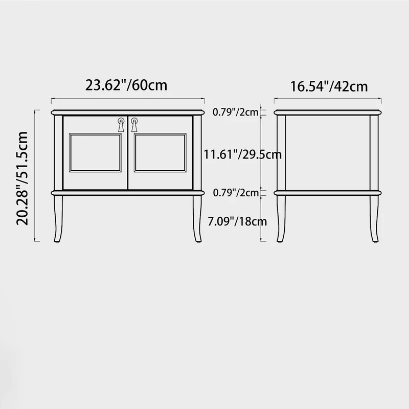 Traditional Vintage Square White Ash Wood Plywood Xiangyunsha Silk Nightstand 1-Cabinet/2-Drawer For Bedroom
