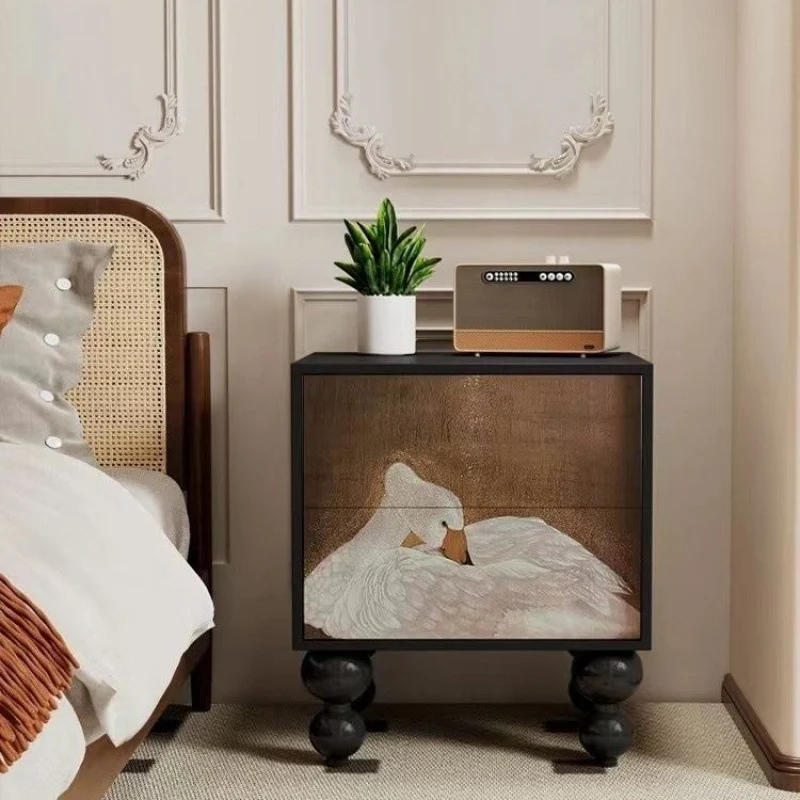 Traditional French Square Pine Wood Solid Wood Nightstand 2-Drawer For Bedroom